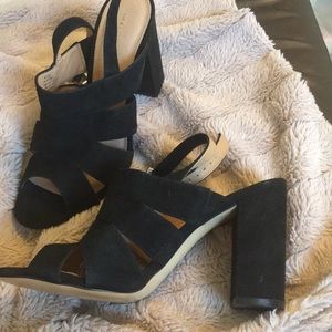 NWOT Halogen Open Toe Heeled Sandal Black Suede🖤